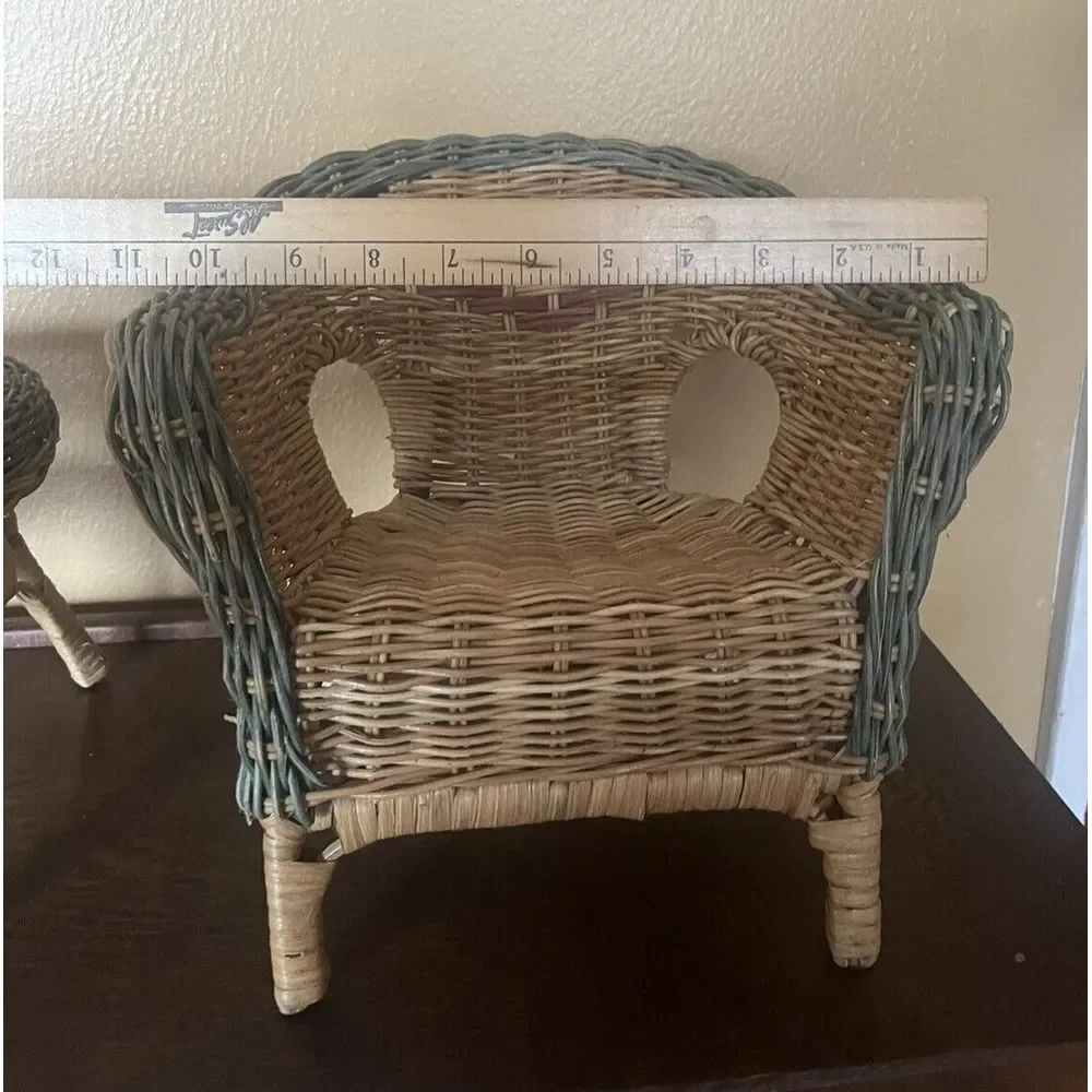 Vtg Beige Rattan Wicker Doll Rocker Cottage Style American‎ Girl Size Boho Decor